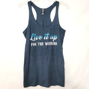 Next Level Live it Up Weekend Blue Graphic Tank Top M Medium